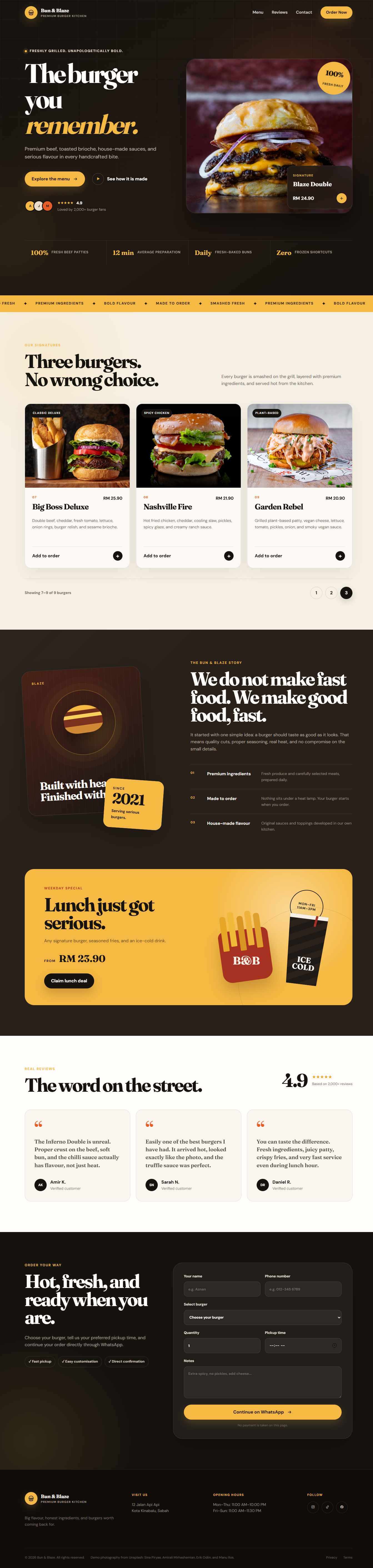 Burger landing page design preview